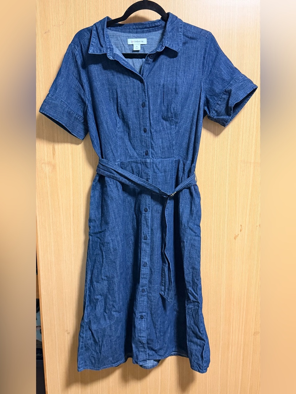 Liz Claiborne Indigo Blue Denim Button-Front Maxi Dress with Tie